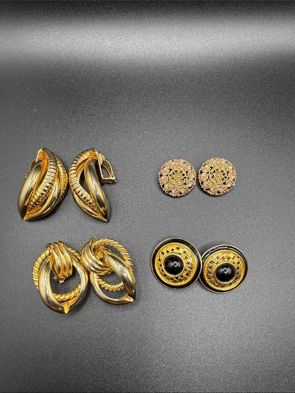Gold-Tone Mixed Metal Earrings Set - Classic Women's Jewelry- Clip On